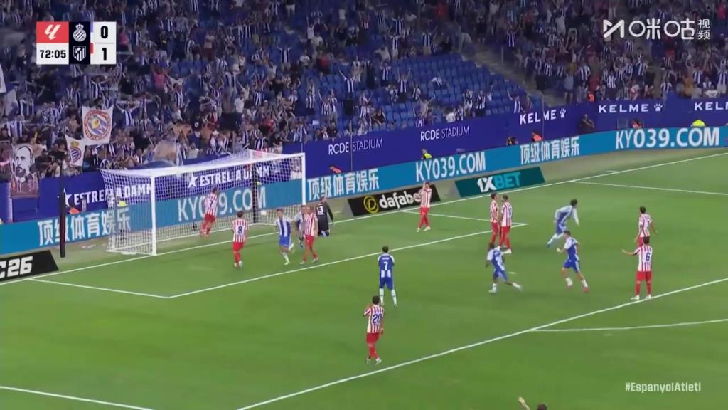 马竞1-1遭扳平！马竞定位球防守失误！卢比奥前插抢点破门！