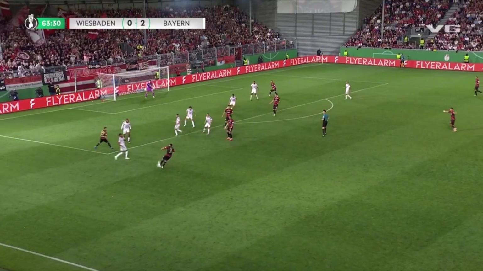 拜仁被扳一球！韦恩球员后点包抄铲射破门，拜仁2-1韦恩